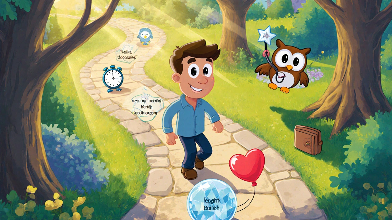 Disney garden path with icons showing BPH treatment decisions.
