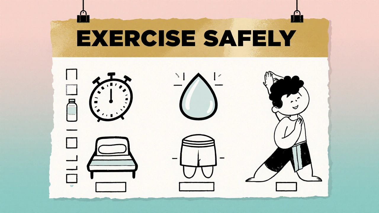 Yoga figure with icons for timing, hydration, loose clothing, and tracking.