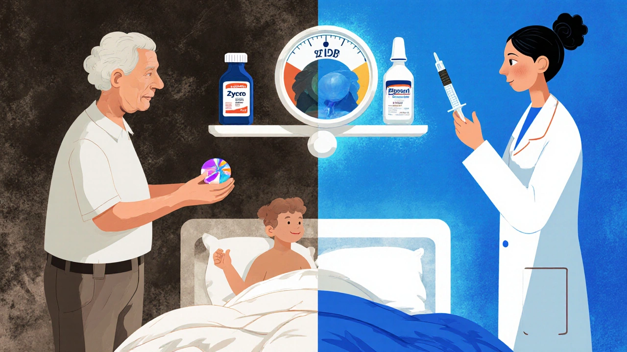 A grandparent and pediatrician facing off over a child’s bed, with weight scales and medicine bottles symbolizing dosing risks.