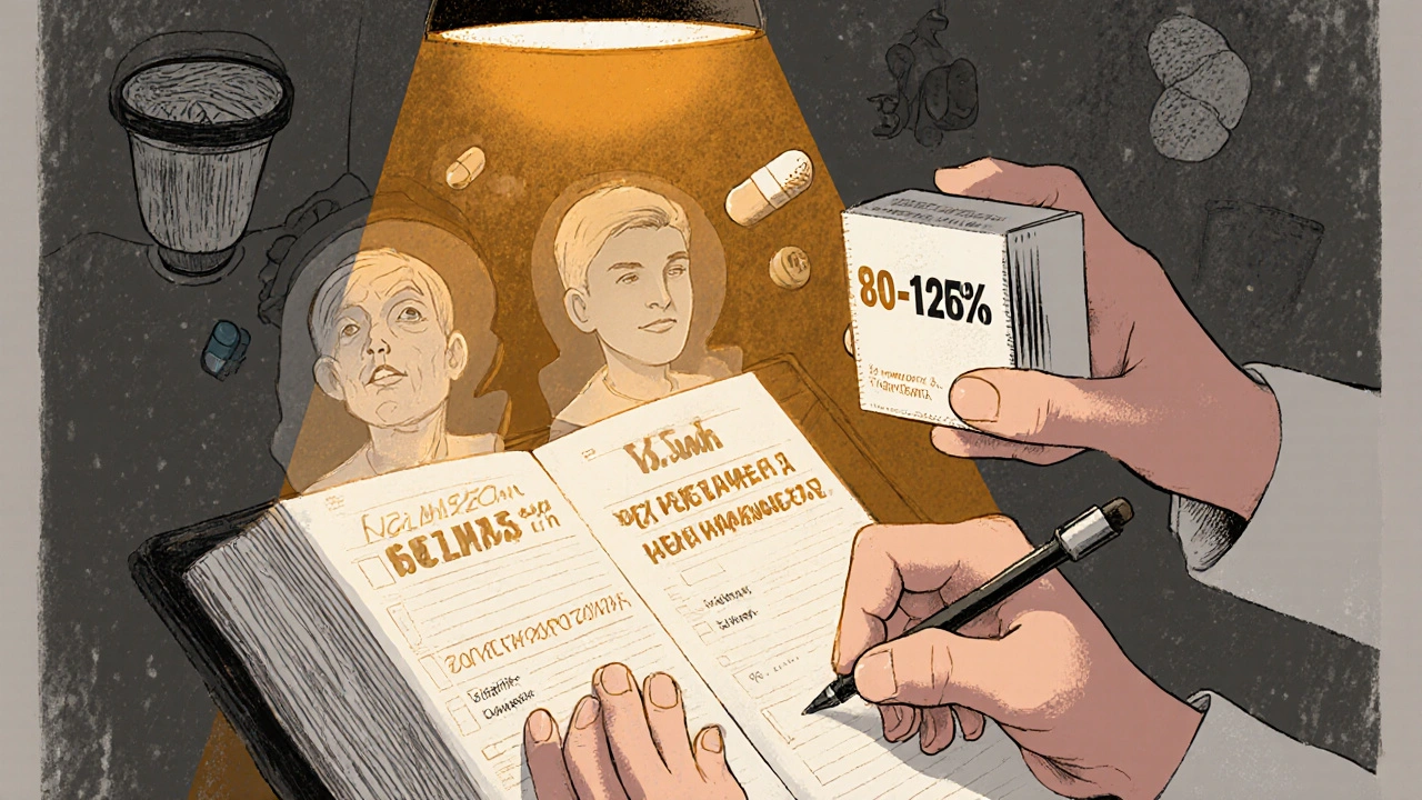 A hand writes in a seizure diary as ghostly images of seizures and pill changes rise from the page, in symbolic Polish poster style.