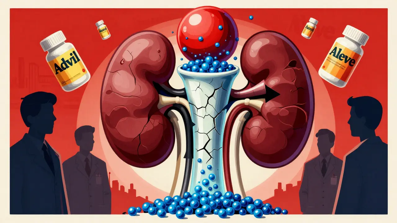 A porcelain kidney overwhelmed by diuretic arrows, turning lithium into a deadly red sphere, in geometric poster art style.