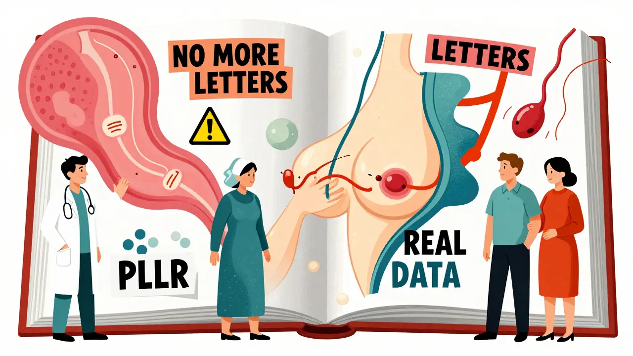 Diverse people viewing an open PLLR book with surreal scenes of pregnancy, breastfeeding, and contraception.